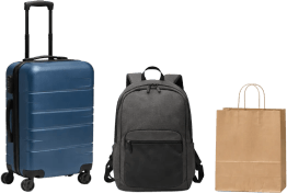 Suitcase, backpack, shopping bag